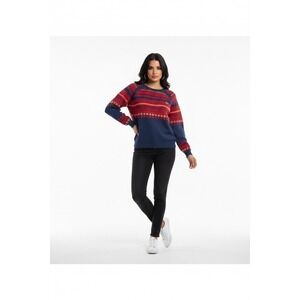 Lacoste L!VE Navy Blue Red Geometric Fair Isle Knit Crewneck Sweater Size Small